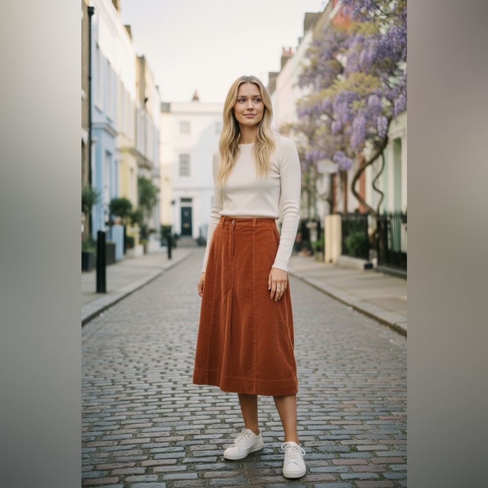 Toast Ginger Corduroy Skirt A Line Midi British Slow Fashion Transitional Skirt - Picture 8 of 8